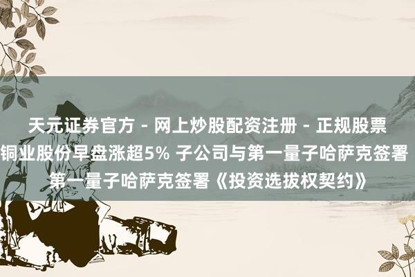 天元证券官方 - 网上炒股配资注册 - 正规股票怎么杠杆开户 江西铜业股份早盘涨超5% 子公司与第一量子哈萨克签署《投资选拔权契约》